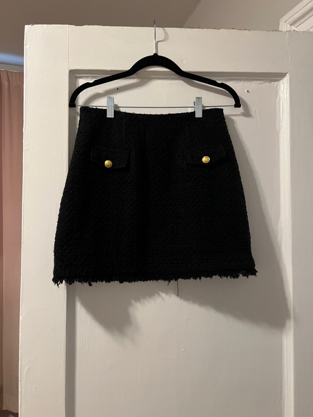 Express Black Tweed Mini Skirt with Gold Button Pockets
